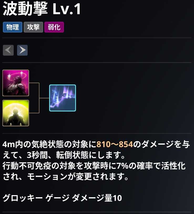 AION2 グローバル版のスキル画面。波動撃 Lv.1 の説明